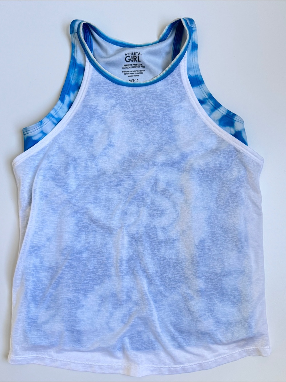 Athleta Girl White & Blue Layered Tie-Dye Tank Top Girls  Size Medium 8-10